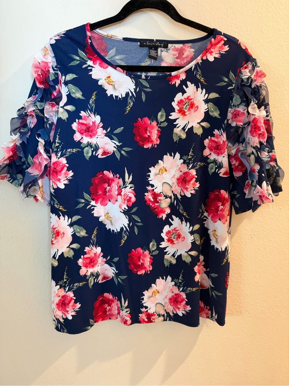 Women’s A Love Story Brand In Blue, Red, Pink, Green and Cream Floral Blouse XL